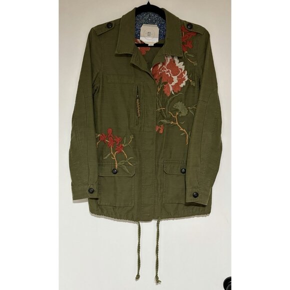 Anthropologie Hei Hei Floral Embroidered Military Green Field Jacket Size Small - Picture 2 of 12